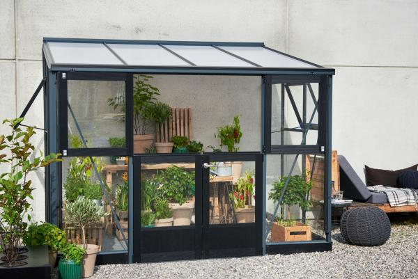 Gewächshaus Juliana Veranda 6,6 m² Anthrazit Schwarz 3mm Sicherheitsglas